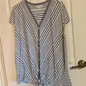 Max Studio Blue and White Striped Button-Down Shirt